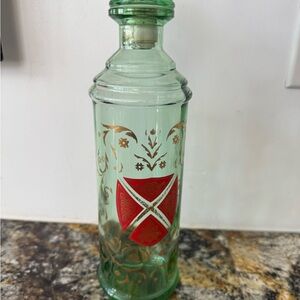 Vintage Green Glass Decanter with Gold Accents